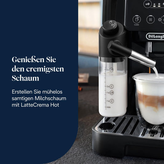 De’Longhi Magnifica Start - Perfetto Kaffeevollautomat mit LatteCrema-Milchaufschäumer, 4 One-Touch-Getränke, Cappuccino, Espresso Kaffeemaschine, Soft-Touch-Bedienfeld, Schwarz (ECAM220.91.B)